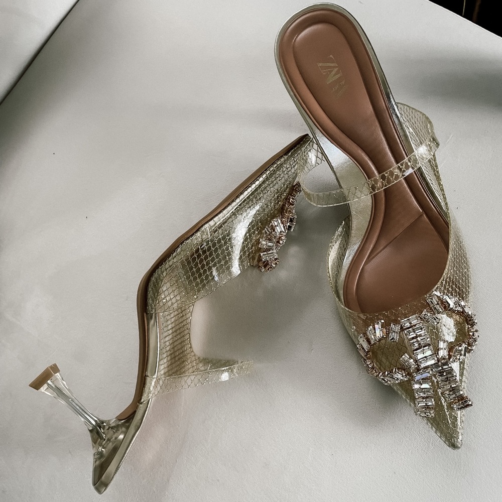 Zara Embellished Vinyl Heels size 7.5 brand new